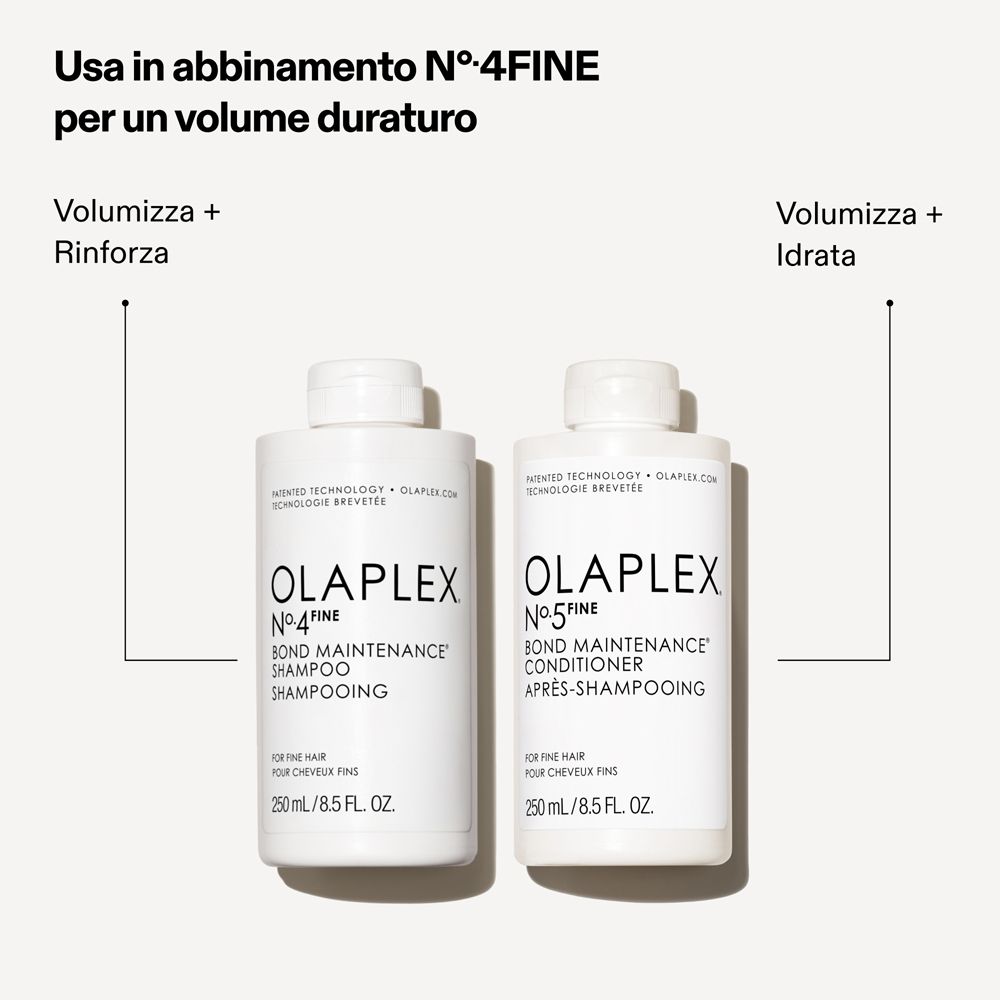 Deux flacons blancs : Olaplex N°4 Bond Maintenance Shampoo et N°5 Bond Maintenance Conditioner, 250ml chacun.