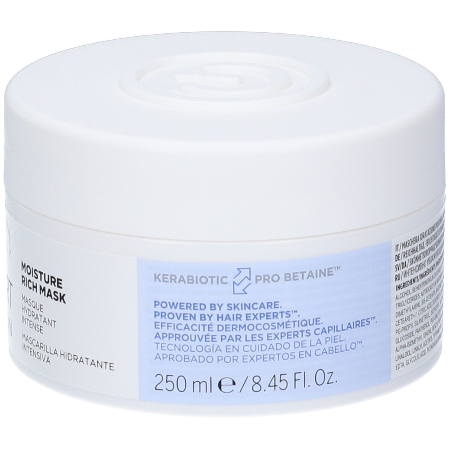 Pot blanc avec couvercle. Inscription: RE/START HYDRATION, MOISTURE RICH MASK. 250 ml.