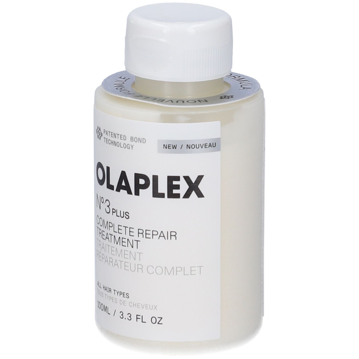 Bouteille Olaplex No. 3 Plus Complete Repair Treatment avec bouchon blanc. 100ml / 3.3 FL OZ.
