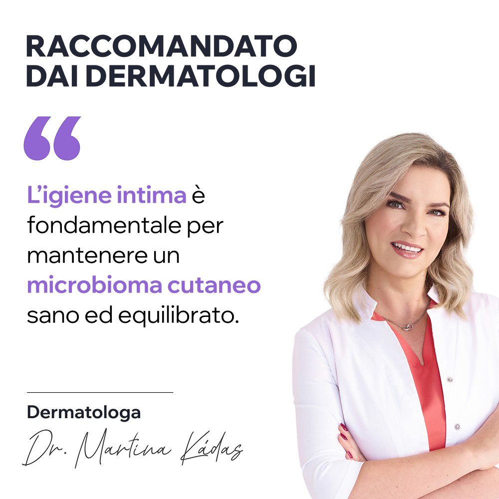 Recommandé par les dermatologues : L'hygiène intime est essentielle pour un microbiome cutané sain. Dr. Martina Kadas.
