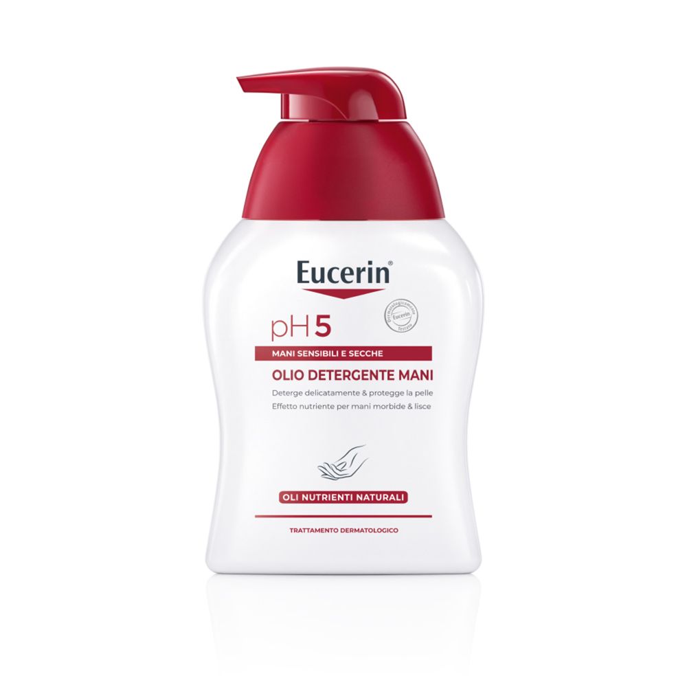 Huile lavante Eucerin pH5 avec distributeur. Pour mains sensibles et sèches.