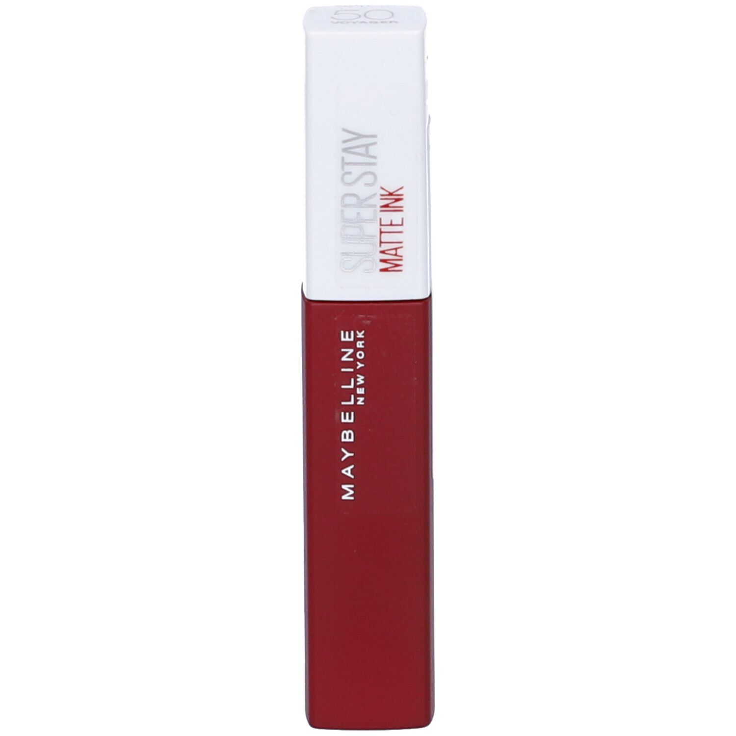 Maybelline Super Stay Matte Ink rouge à lèvres rouge. Capuchon blanc avec inscription rouge.