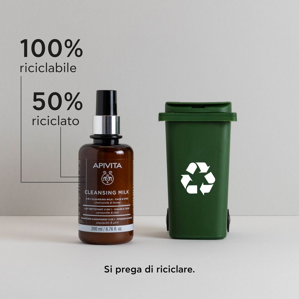 Arrière du flacon de lait nettoyant APIVITA, 200 ml.