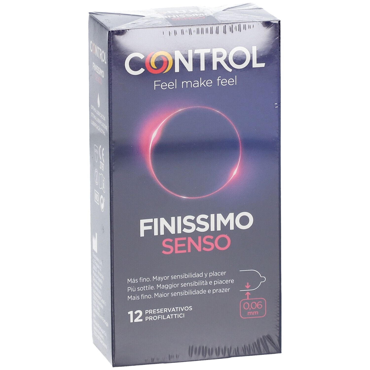 Boîte de préservatifs Control Finissimo Senso, 12 unités. Fin, 0,06 mm.