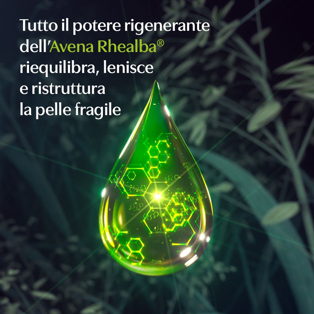 Goutte verte avec structure moléculaire, entourée de plantes.
