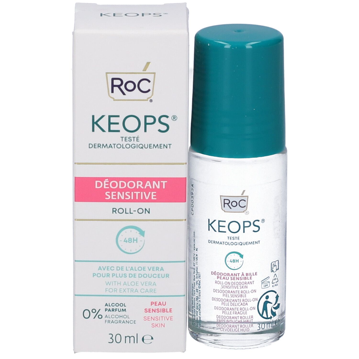 RoC Keops Roll-On Deodorant Gevoelige Huid, 30ml. Dermatologisch getest, 0% alcohol.
