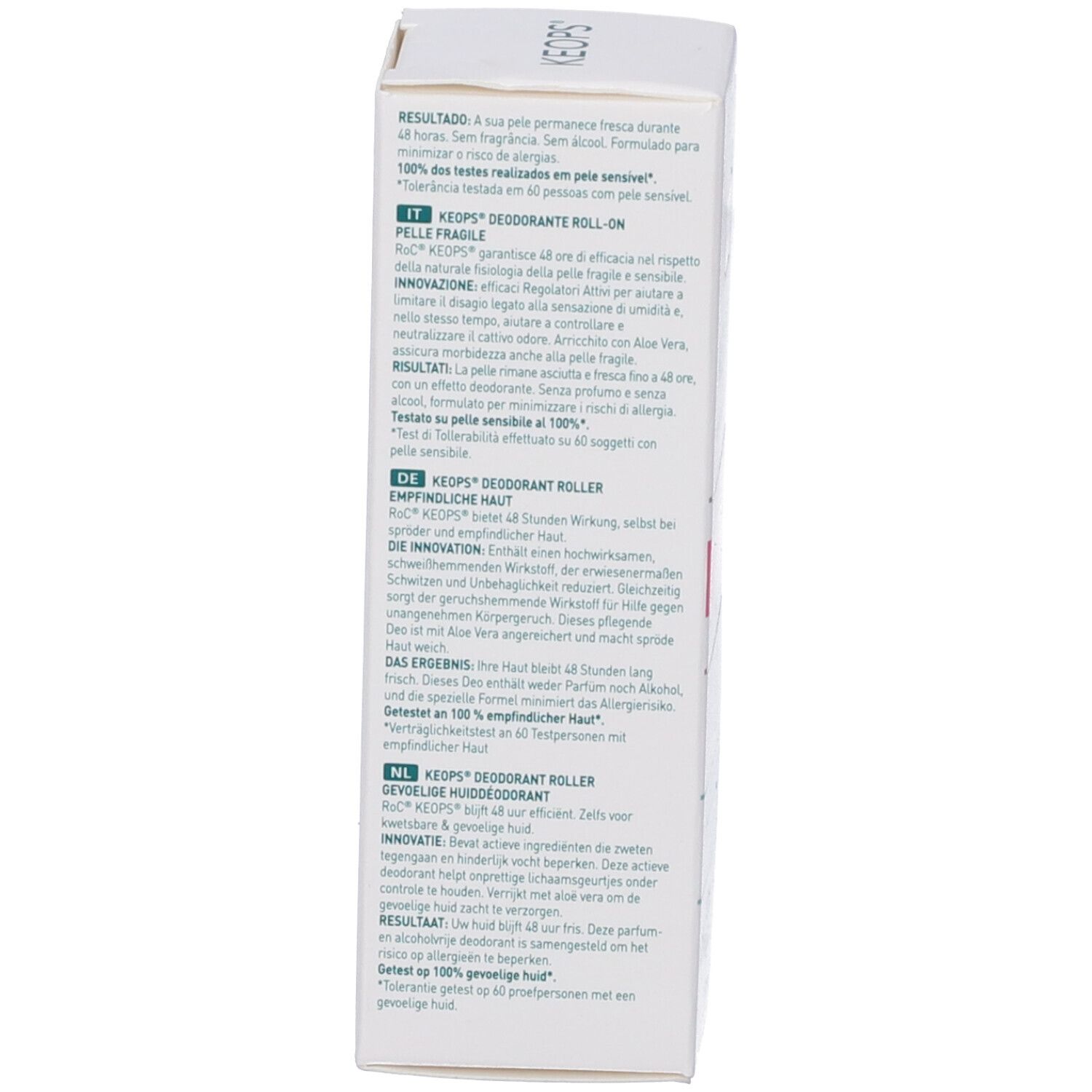 Verpakking van een KEOP'S deodorant roller voor gevoelige huid.
