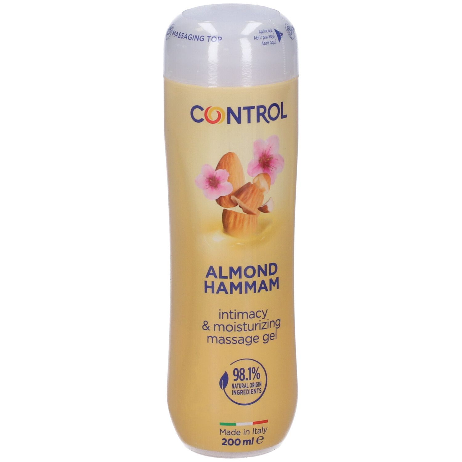 Gel de massage Control Almond Hammam, 200 ml, avec amandes et fleurs.