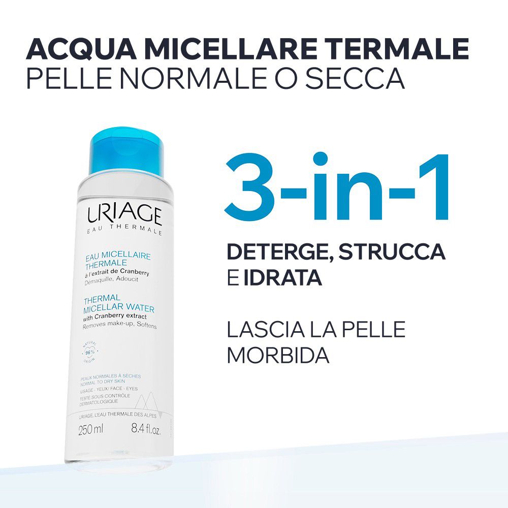 Fles Uriage Thermal Micellar Water met blauwe dop, 250ml.