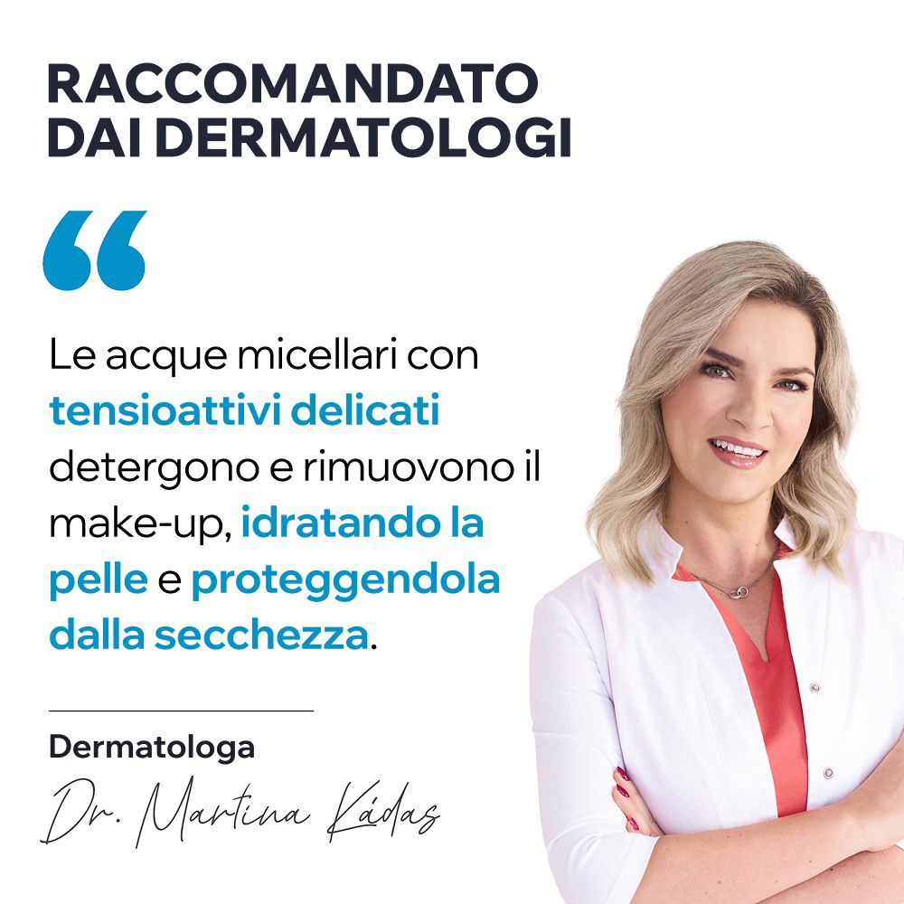 Aanbevolen door dermatologen: micellair water reinigt zacht, verwijdert make-up en hydrateert.