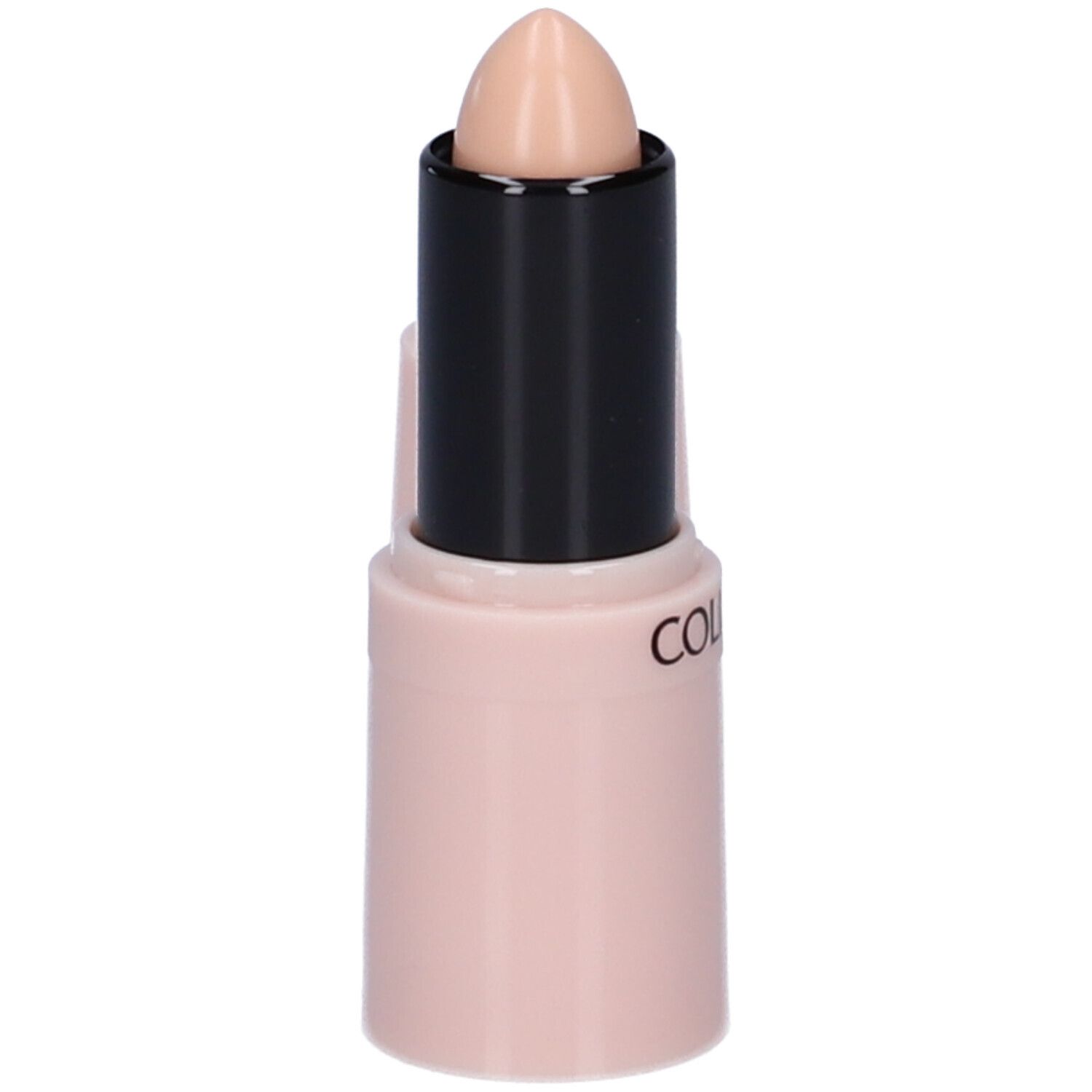 Stick correcteur beige, corps rose, capuchon détaché. Marque COLLISTAR visible. Fond noir.