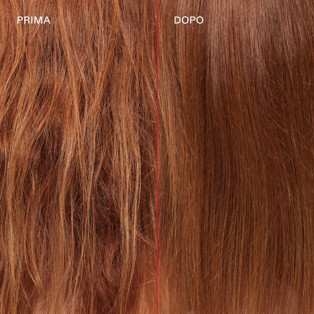Haar voor en na behandeling. Links: ongekamd. Rechts: glanzend, verzorgd.
