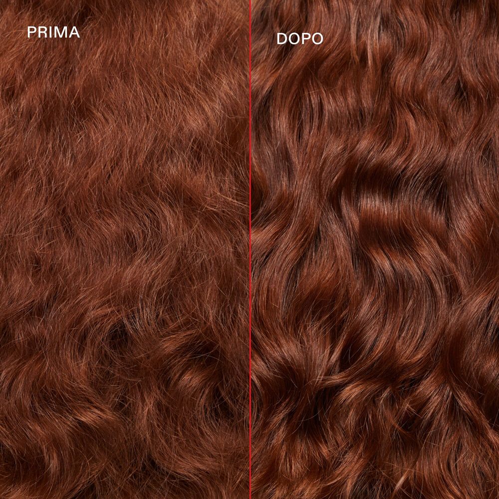 Twee afbeeldingen van haar. Links: Voor. Rechts: Na. Verschillende haarstructuur.