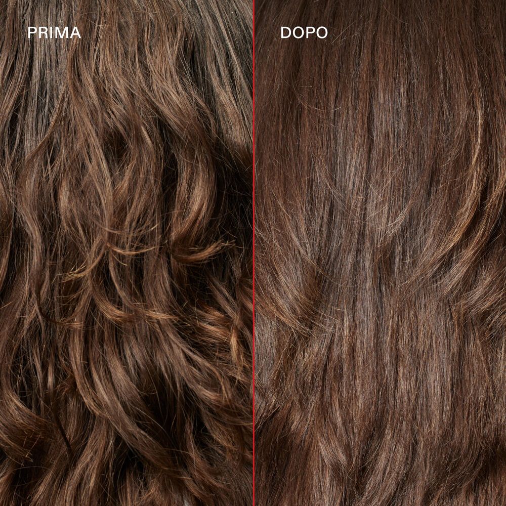 Comparaison des cheveux avant et après le traitement. Cheveux bruns.