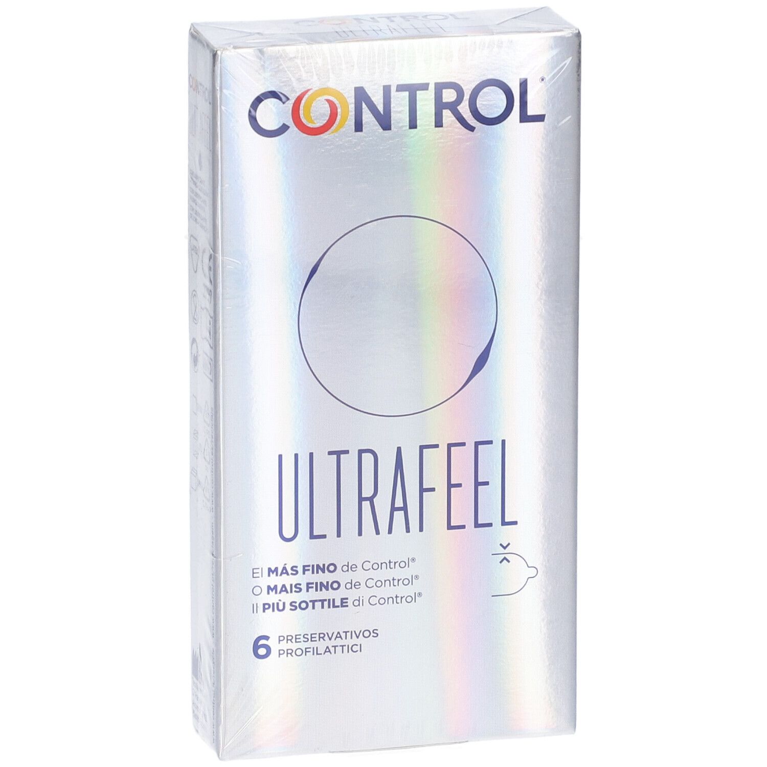 Boîte de préservatifs Control Ultra Feel, 6 unités, avec cercle holographique.