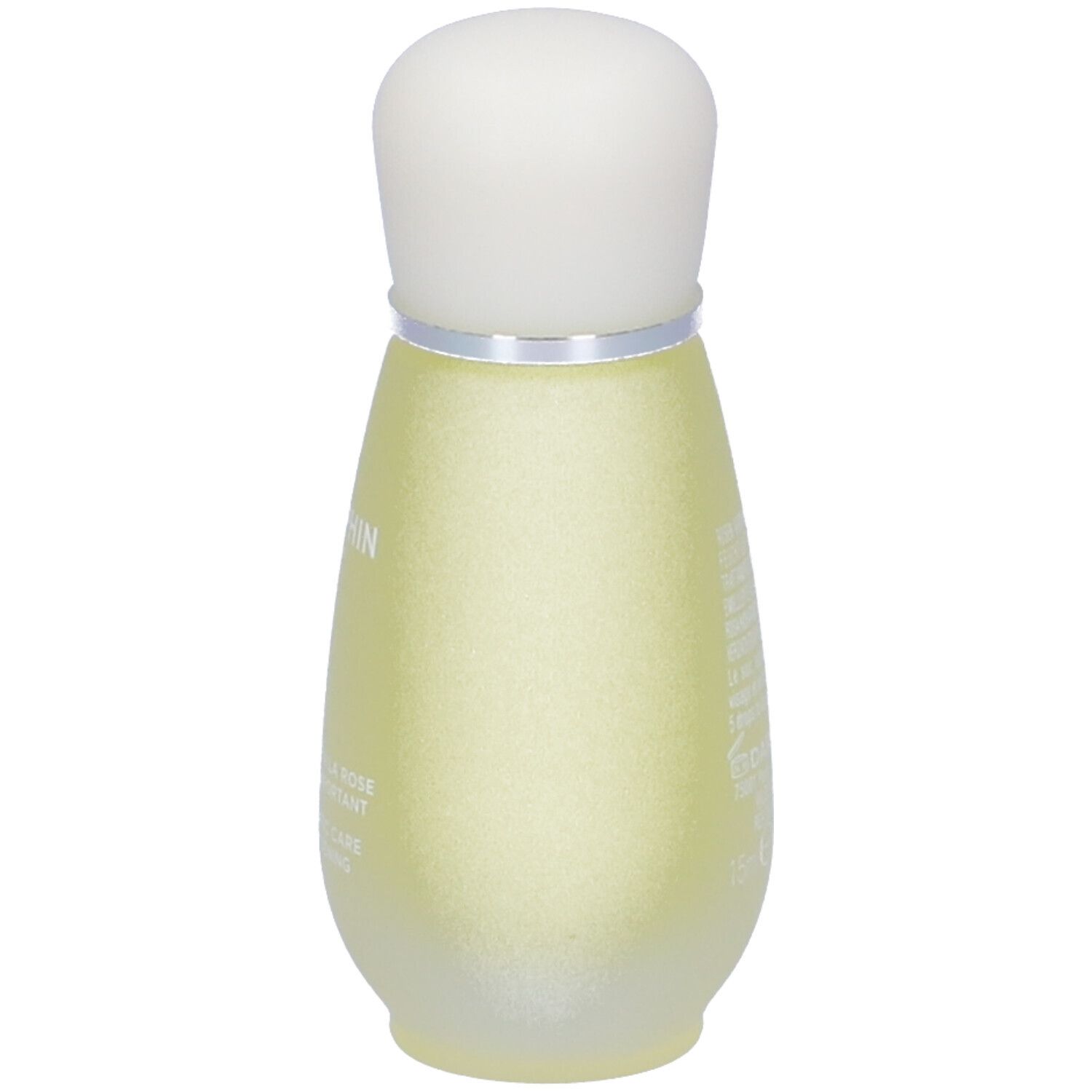 Flacon jaune avec bouchon blanc. Inscription: Darphin.