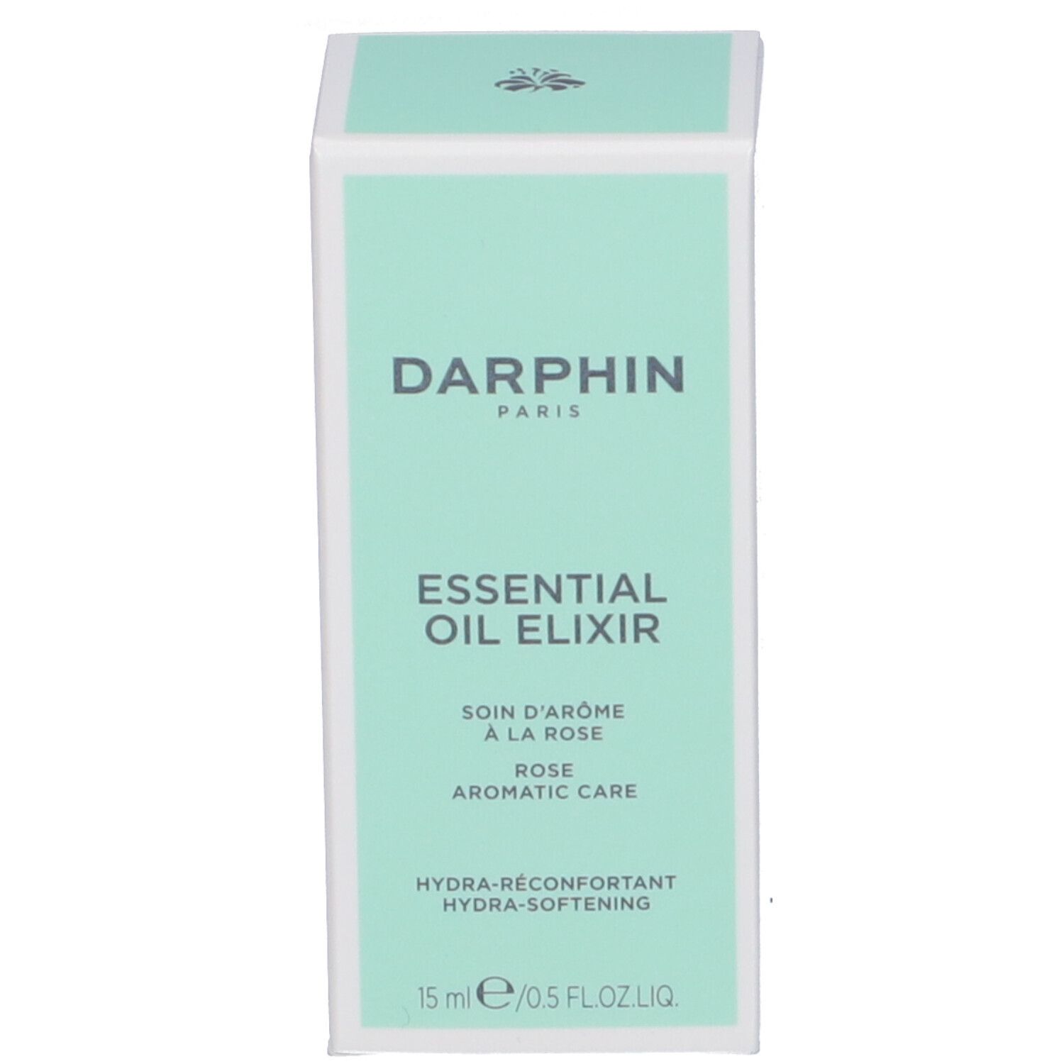 Boîte. Inscription: Darphin, Essential Oil Elixir, Rose Aromatic Care, 15 ml.