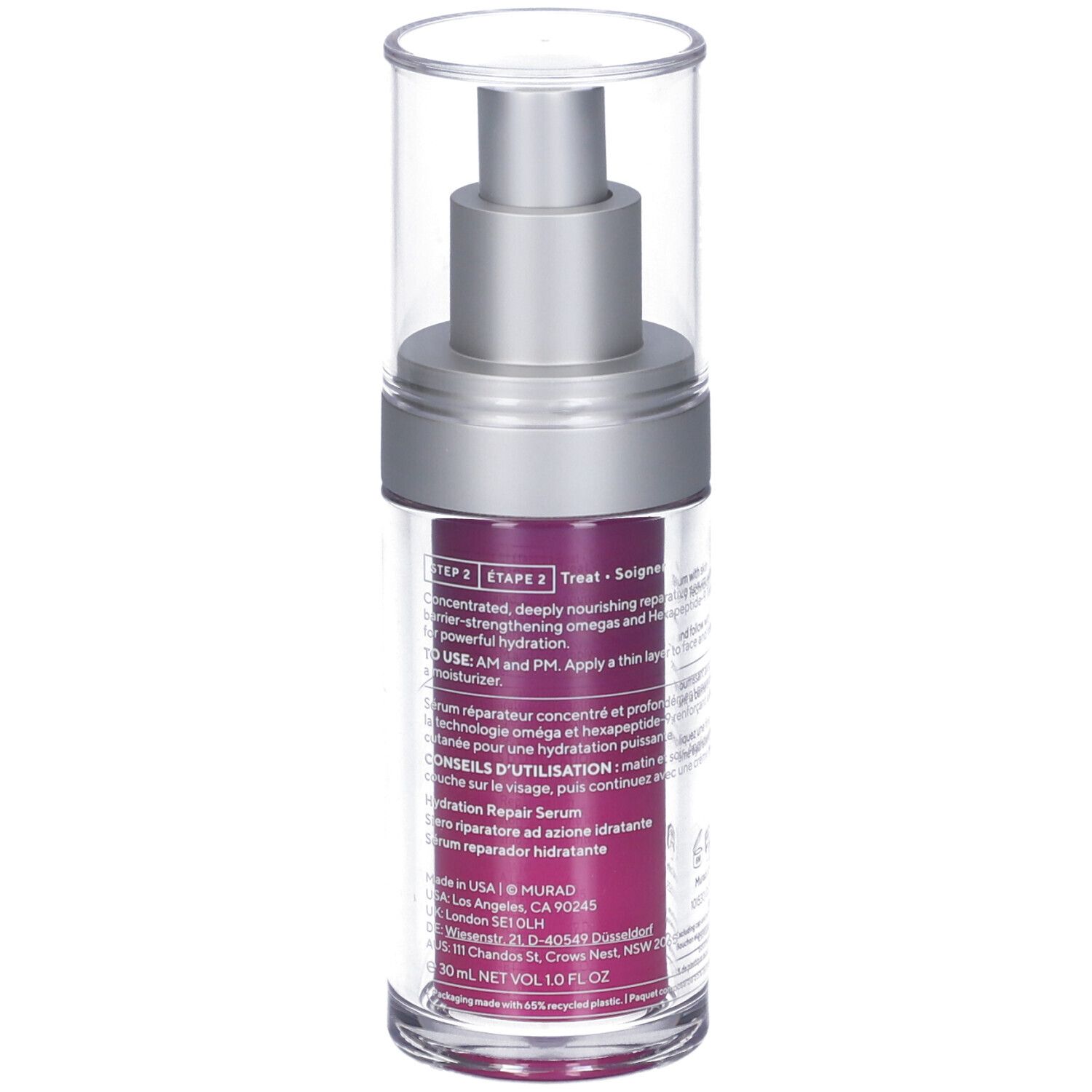 Flacon de sérum Murad. Inscription: Hydration, Cellular Hydration Repair Serum. Avec pompe doseuse.