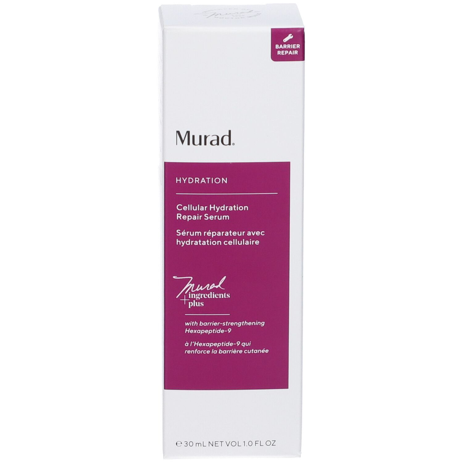 Emballage Murad. Inscription: Hydration, Cellular Hydration Repair Serum. Avec pompe doseuse.