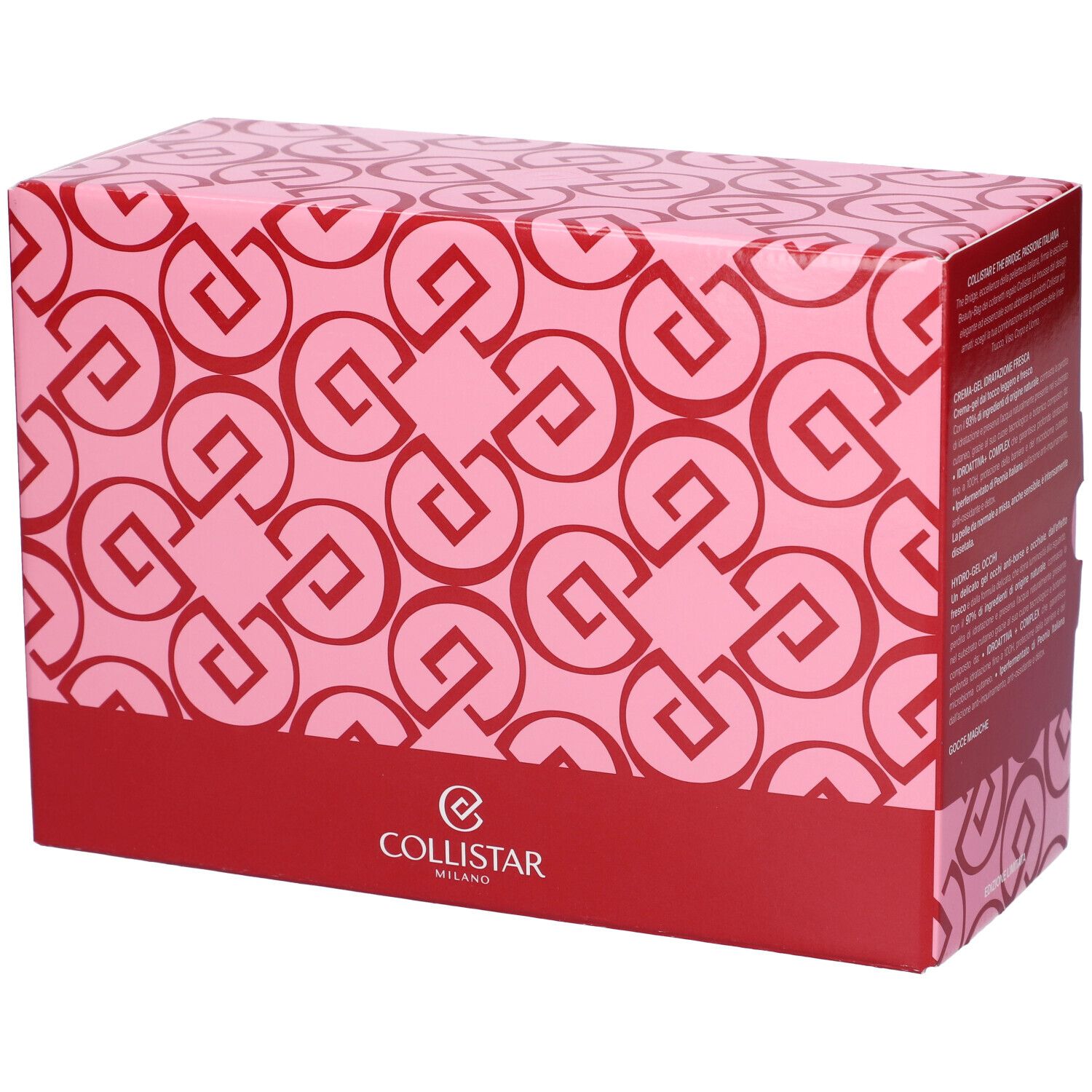 Coffret Collistar : emballage rose avec motif rouge et logo de la marque.