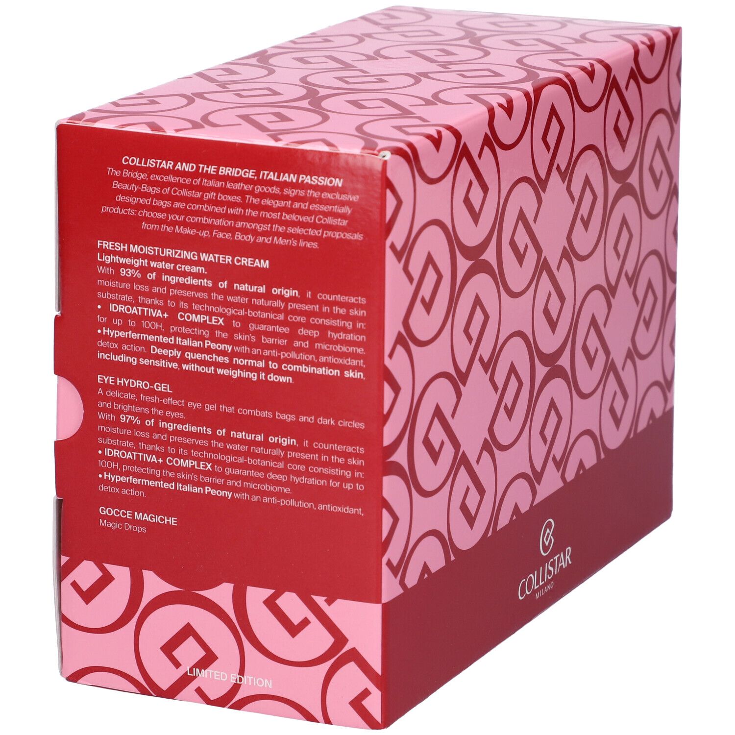 Coffret Collistar : vue latérale de l'emballage avec description du produit.