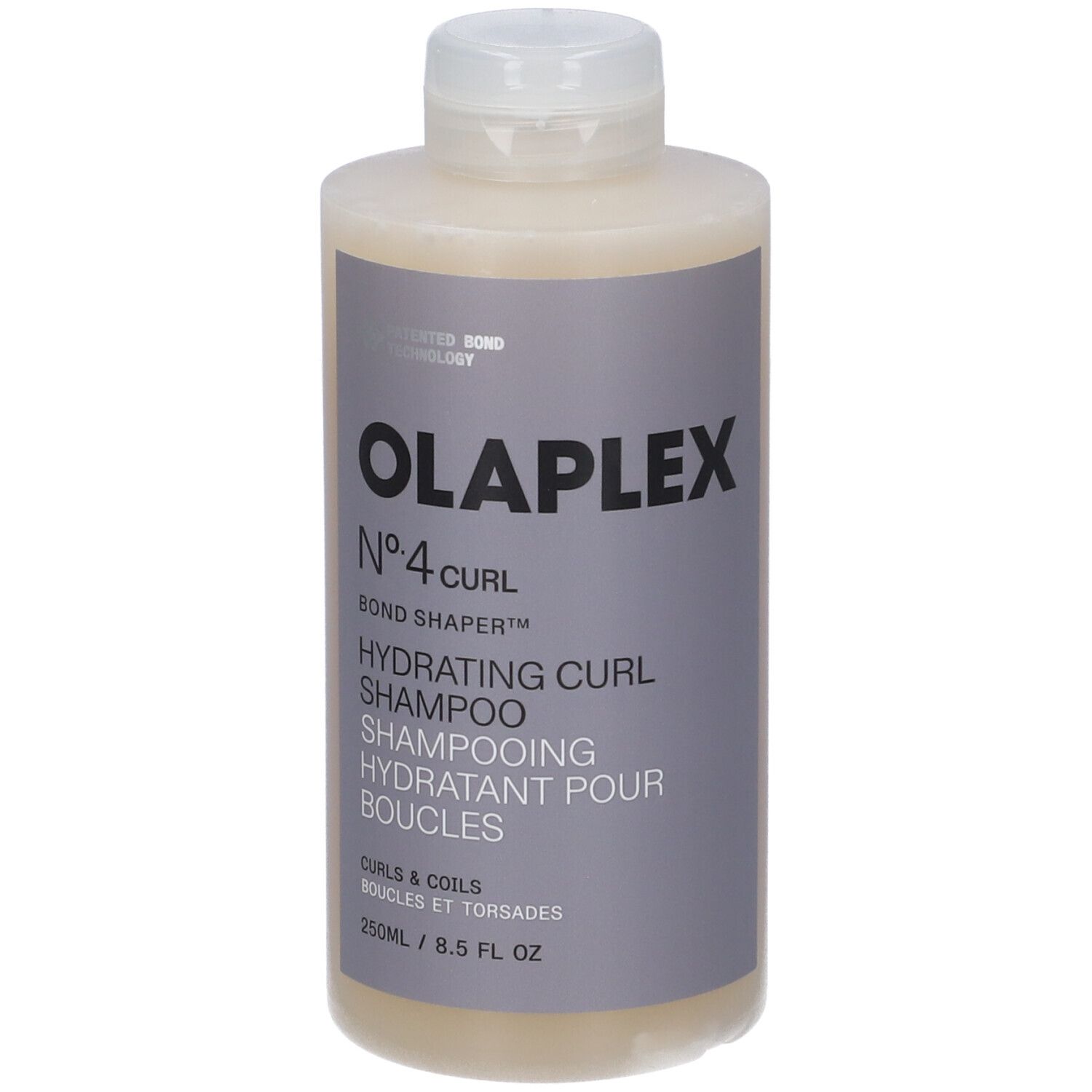 Shampoing hydratant Olaplex No. 4 Curl dans une bouteille de 250 ml.