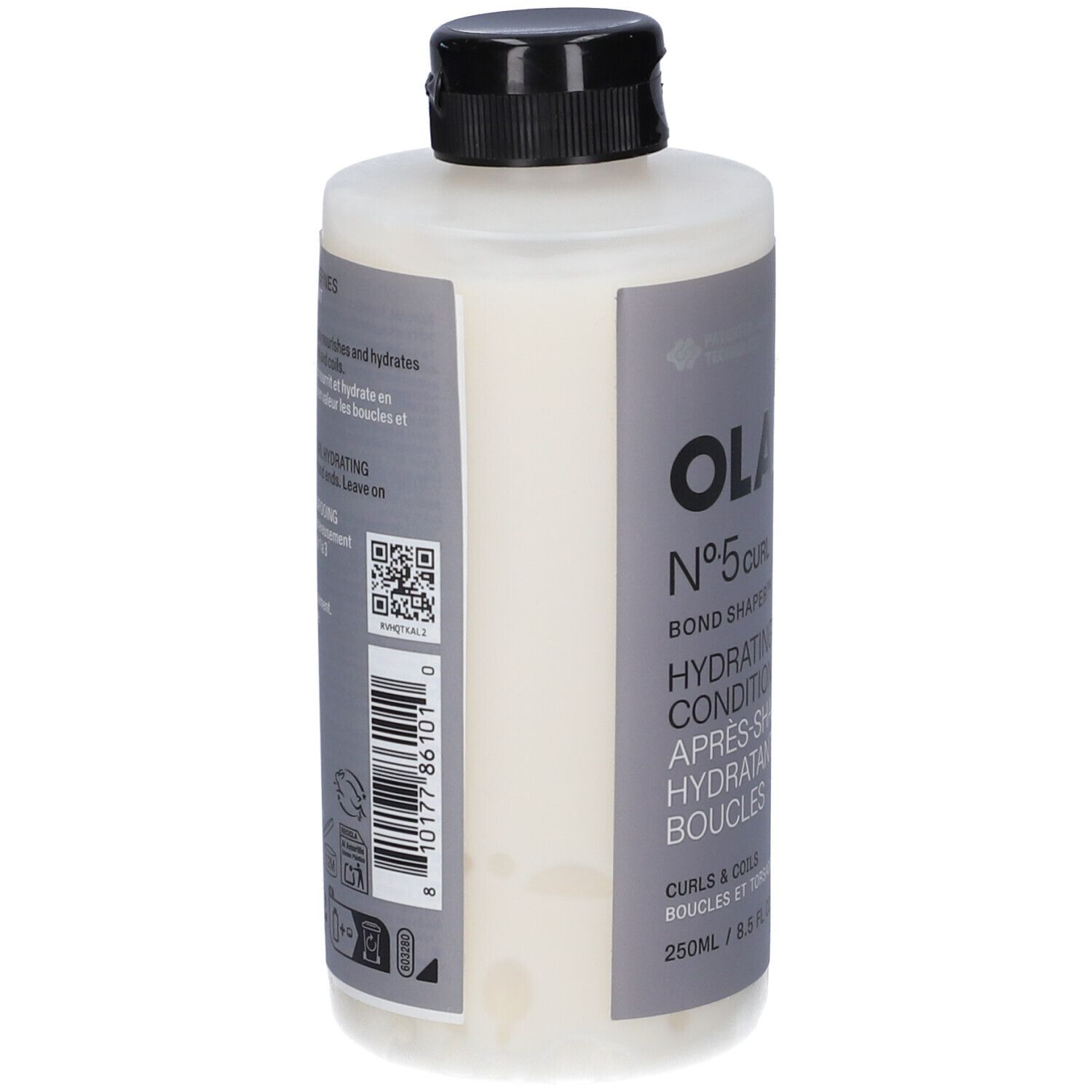 OlaPlex No. 5 Bond Conditioner, flacon de 250ml avec bouchon noir. Pour cheveux bouclés.