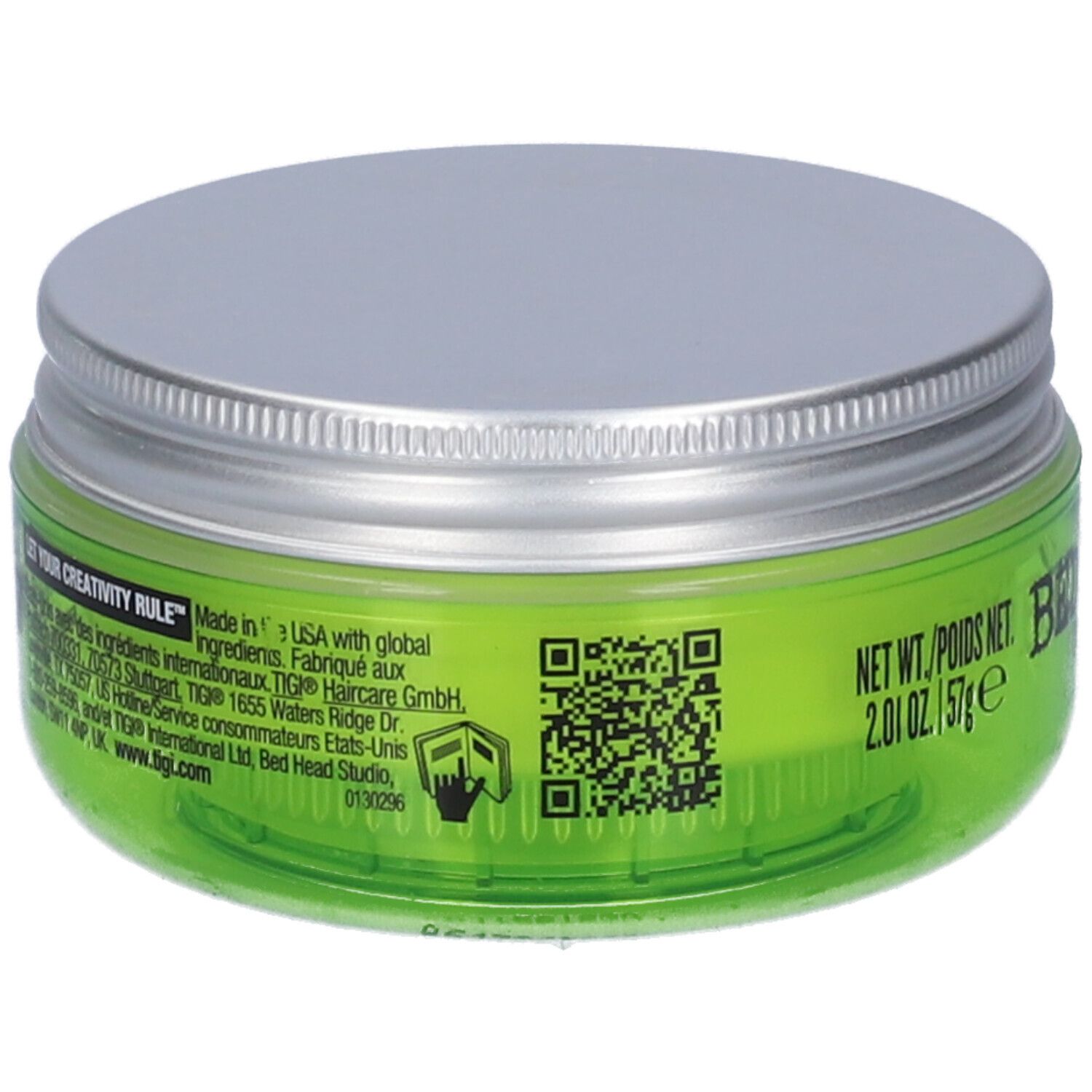 Pot vert avec couvercle argenté, Bed Head Manipulator Matte.