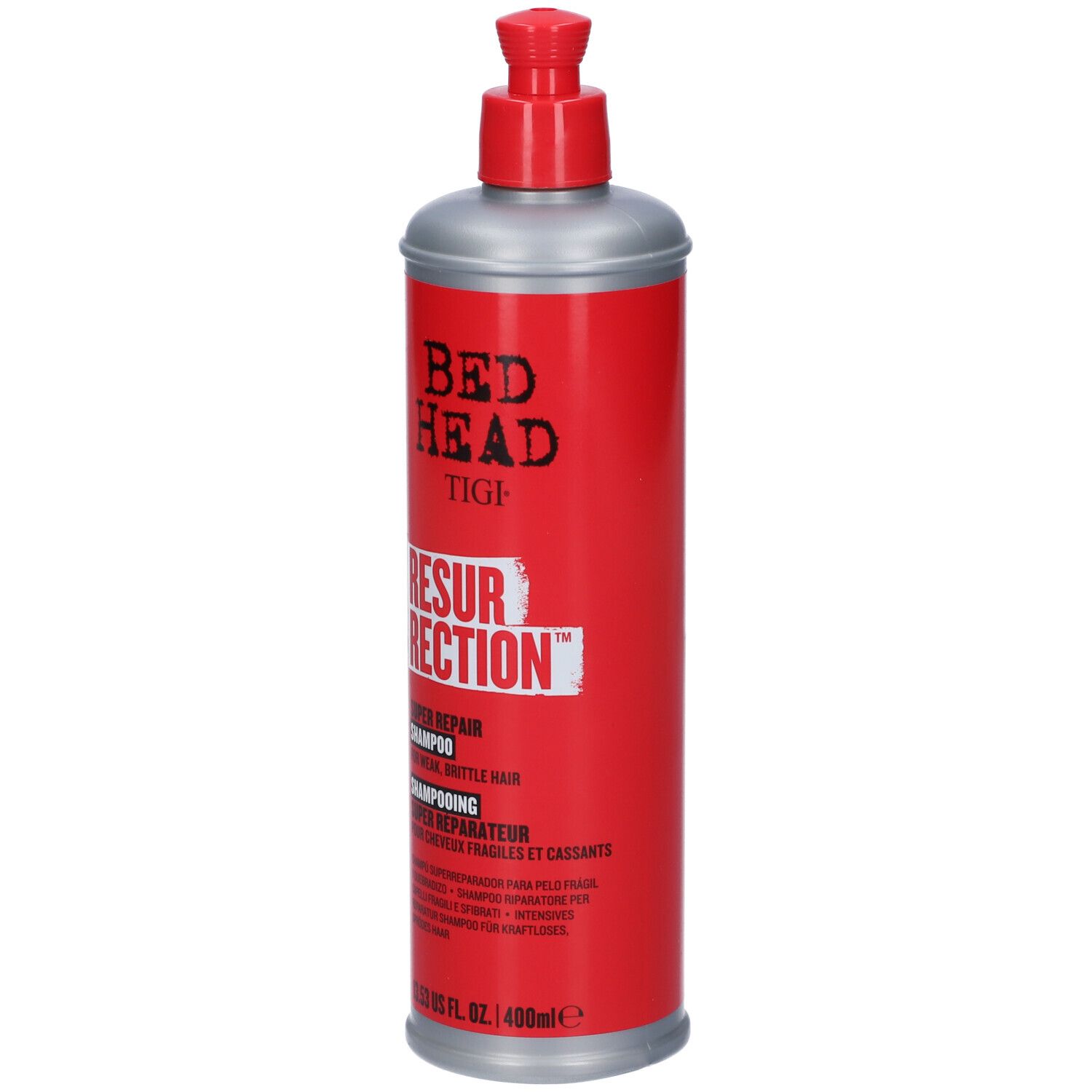 Bouteille de shampooing Bed Head TIGI Resurrection, rouge, 400ml.