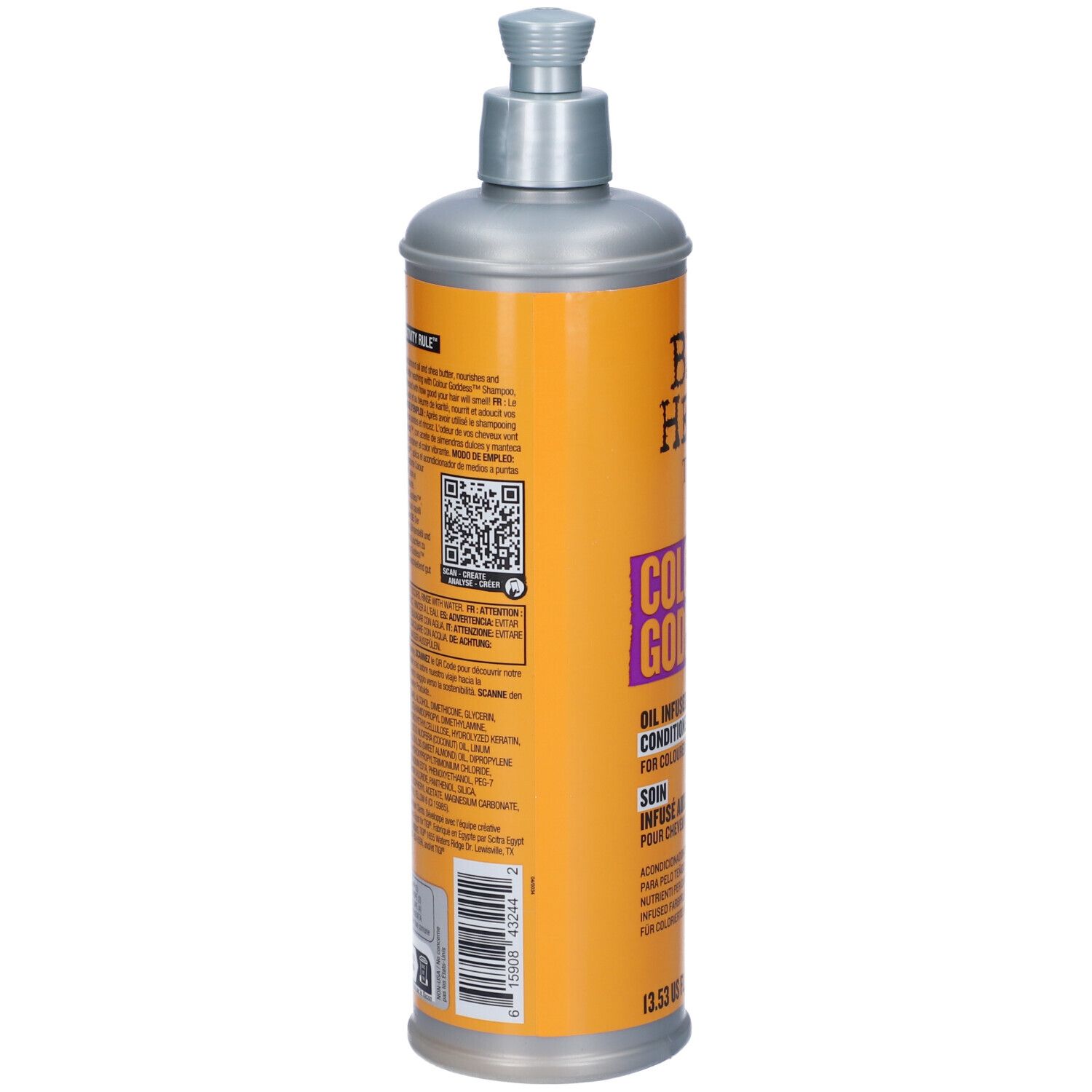Bed Head Curls Rock Oil Infused Conditioner dans une bouteille orange avec distributeur à pompe.