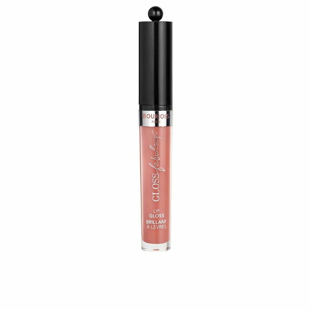 Lipgloss met zwarte dop en bol. Opschrift 'Gloss fabuleux' en 'brillant à lèvres'.
