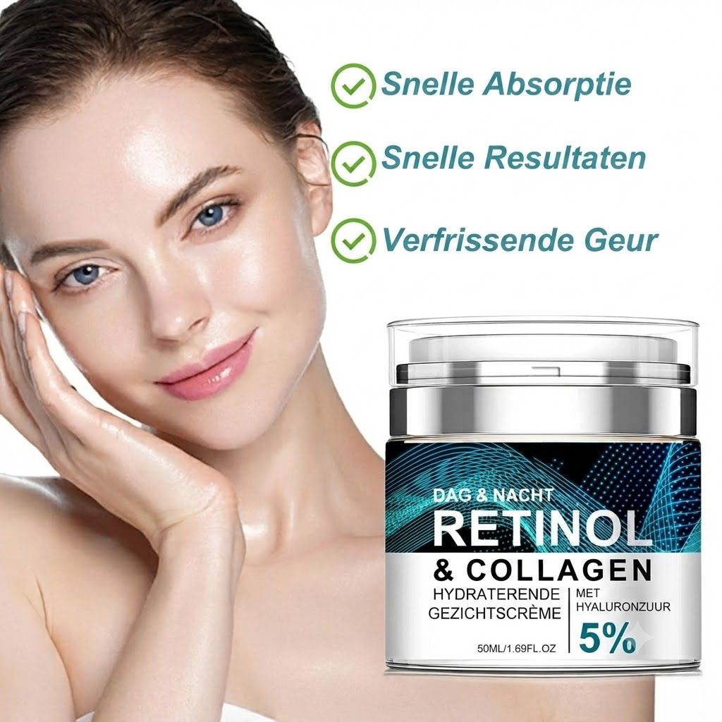 Crème pot met 'Retinol & Collagen' opschrift, 50ml.