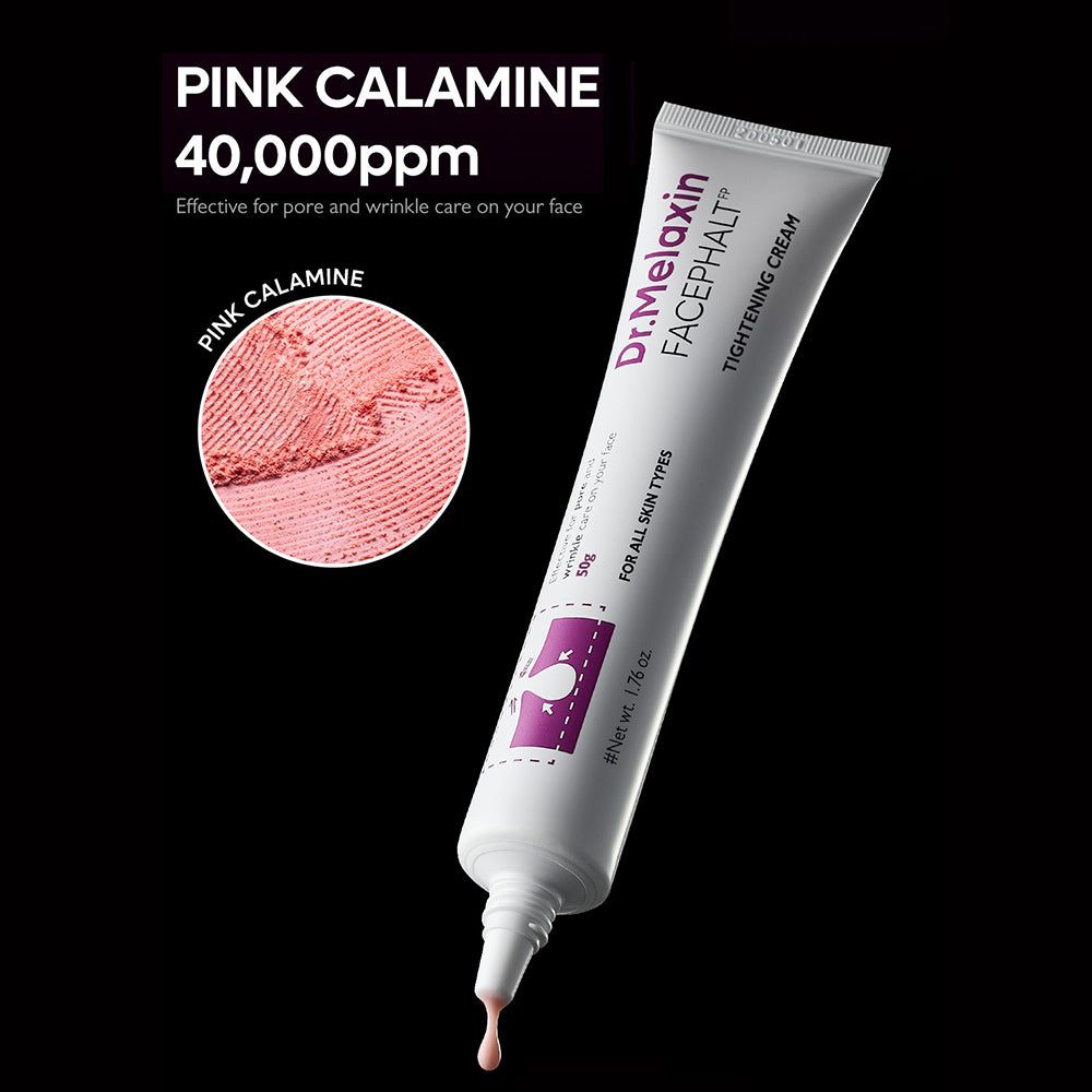Tube de crème raffermissante Dr. Melaxin Facephalt avec Calamine Rose.
