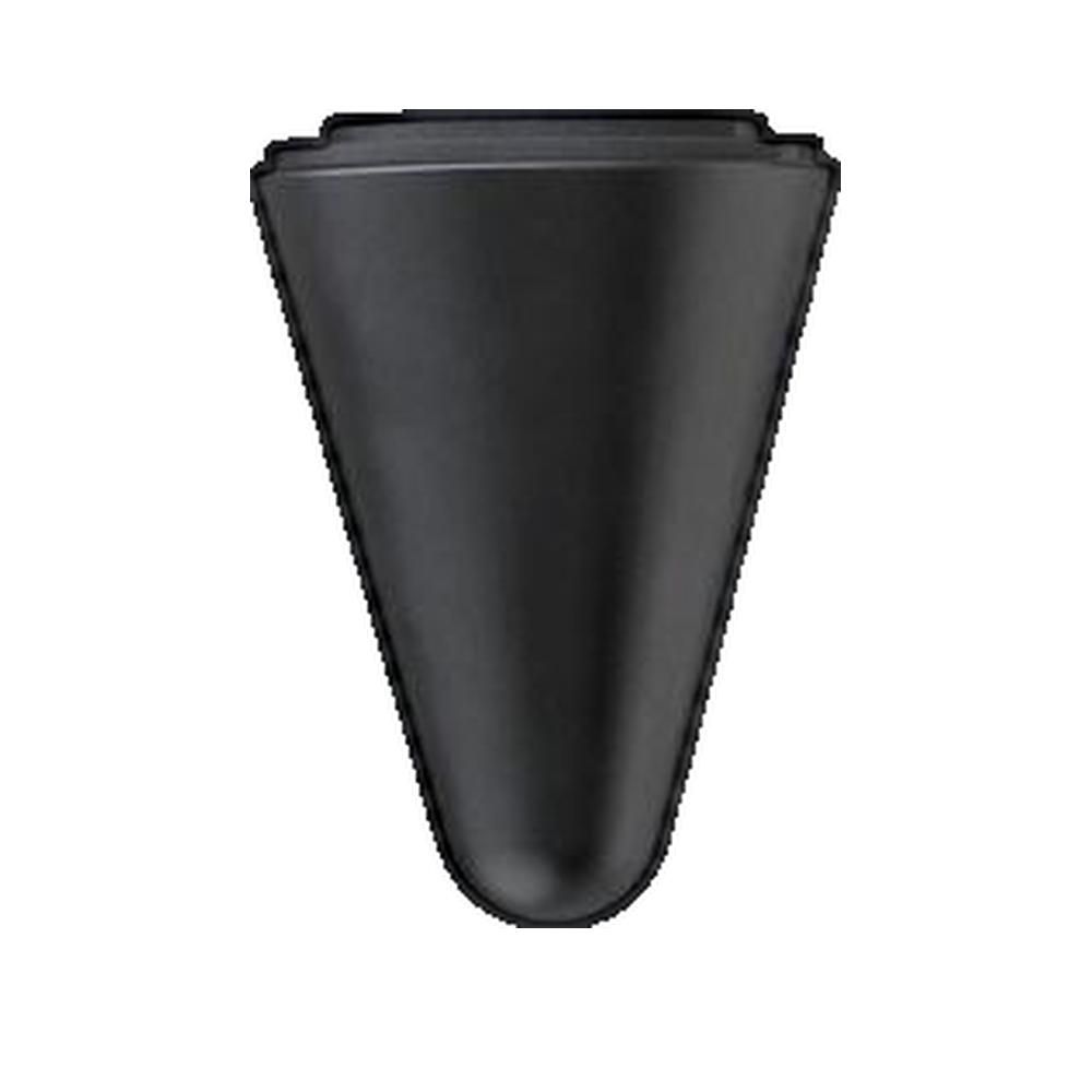 Zwarte, conische massage-opzet. Bovenkant plat, onderkant afgerond. Van kunststof.