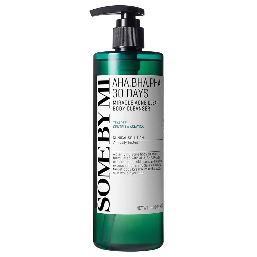 Arrière du flacon du nettoyant corporel SOMEBYMI AHA BHA PHA 30 jours Miracle Acne Clear.