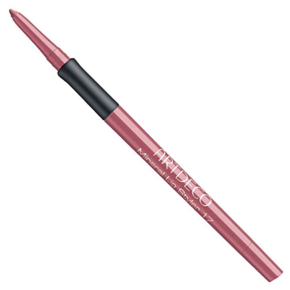 Artdeco Mineral Lip Styler, couleur 17, un crayon à lèvres rose avec mécanisme de rotation noir.