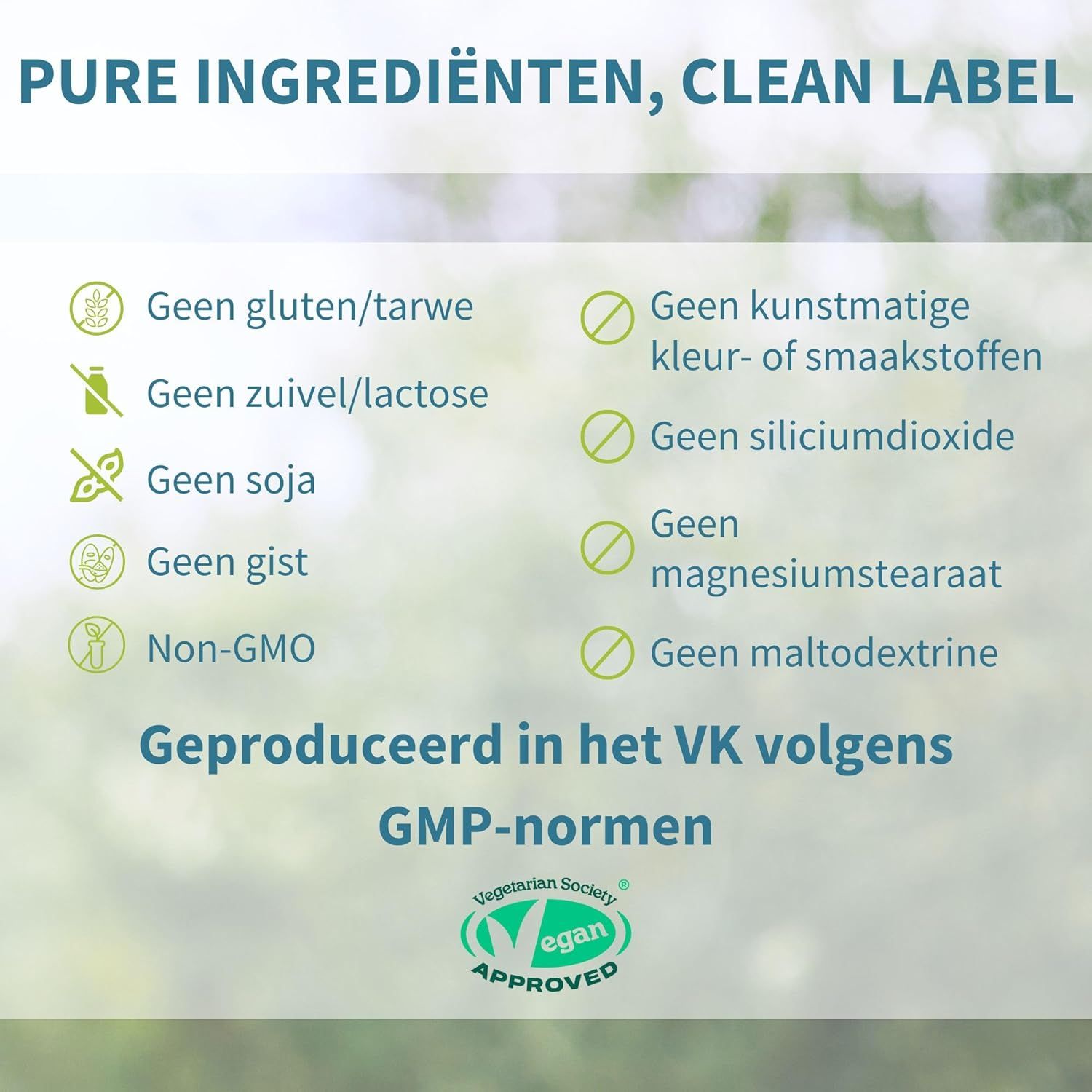 Lijst met pure ingrediënten en Clean Label criteria voor Igennus Be Kind Prenatal.