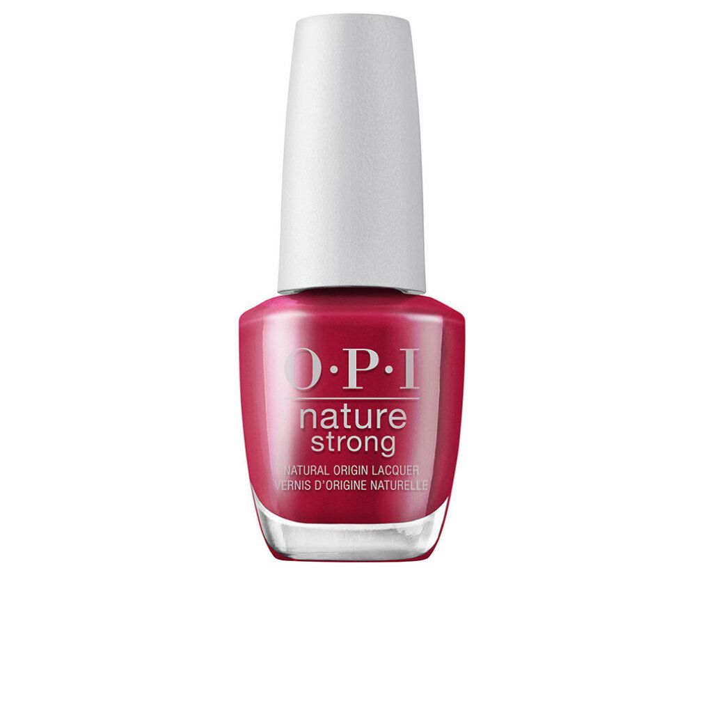 Vernis à ongles OPI Nature Strong rose. Bouteille avec bouchon blanc. Inscription: OPI, Nature Strong, Natural Origin Lacquer.
