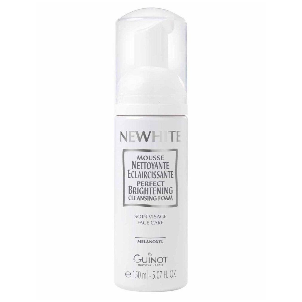 Mousse Nettoyante Éclaircissante Guinot Newhite Perfect. Flacon blanc avec pompe transparente. 150ml.