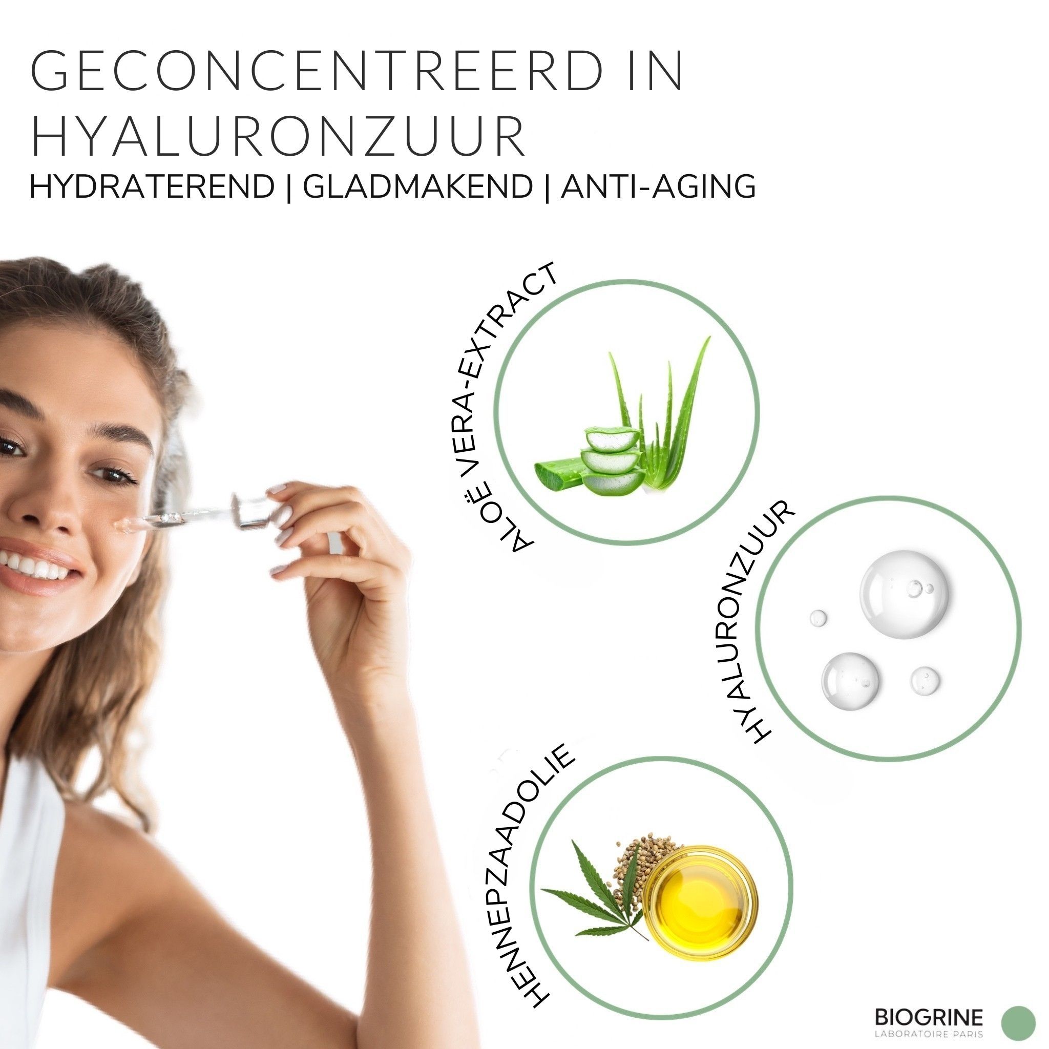 BIOGRINE "SERUM INTENSE" – CBD- & hyaluronzuurserum, regenererend en antioxiderend met groene thee