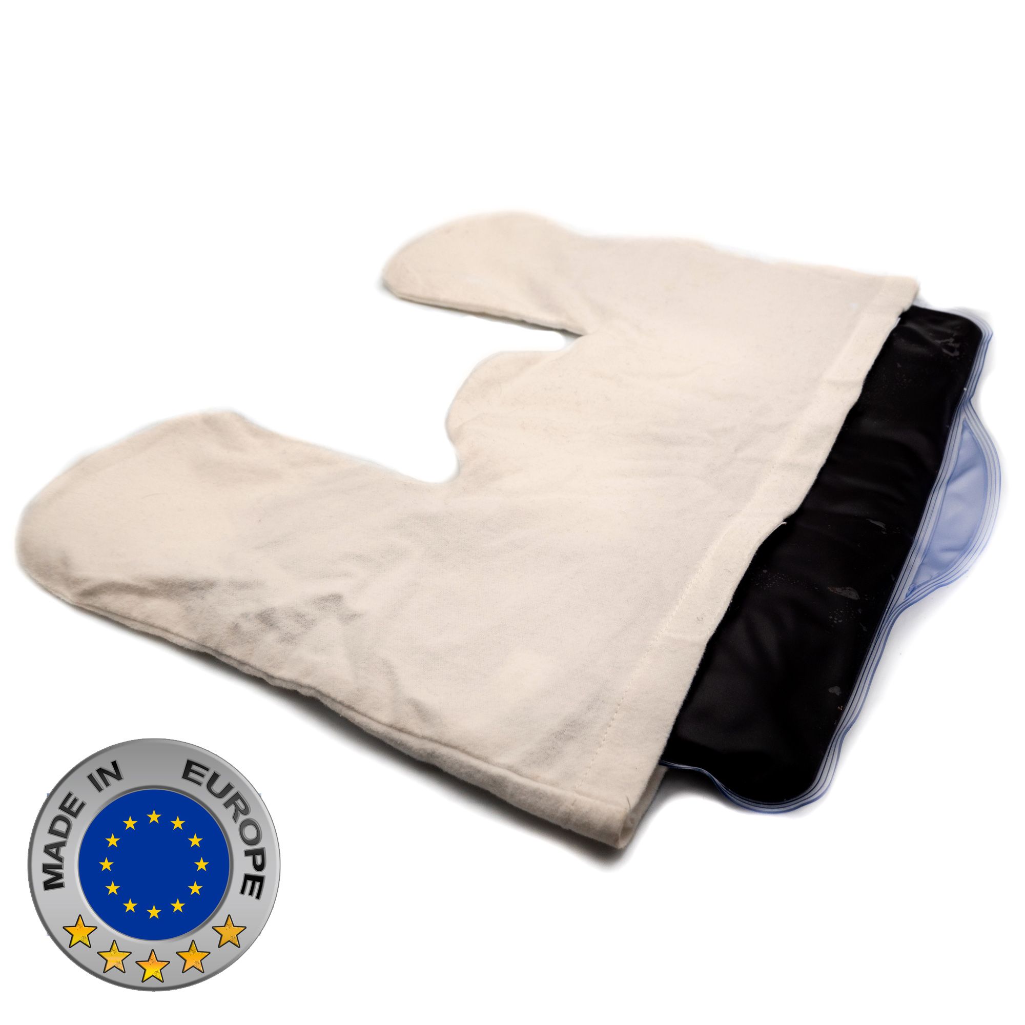 Coussin chauffant pour la nuque avec housse en coton. Certification UE. Garnissage en tourbe naturelle. Blanc, noir.