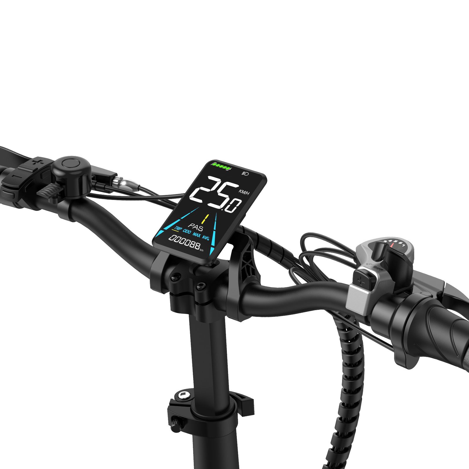 Fietsstuur met display. Toont snelheid en andere informatie.