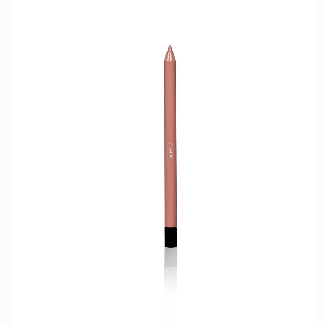Roze lippenpotlood. Opschrift: GA-DE. Zwarte punt. Op witte achtergrond.