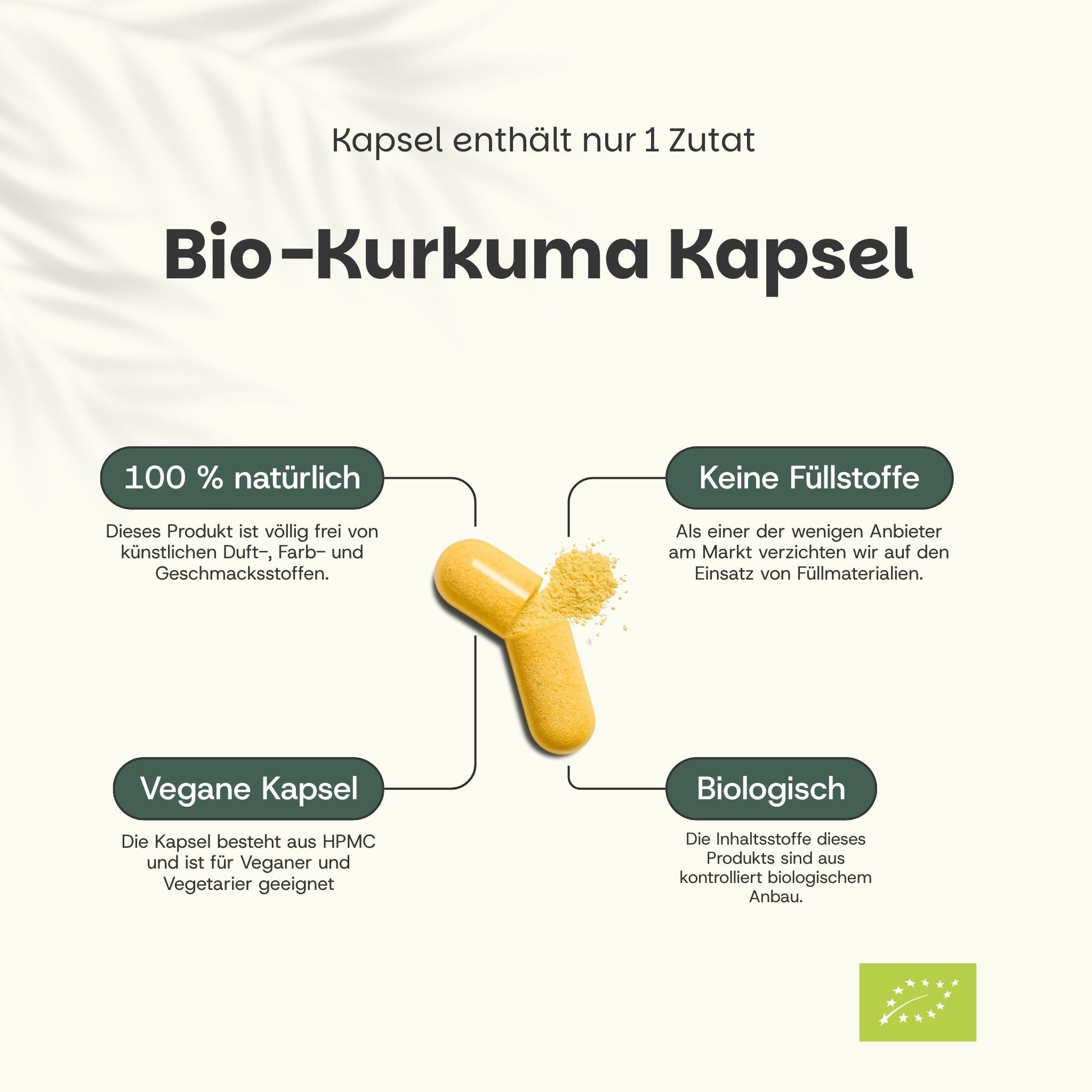 Une seule capsule de curcuma bio avec de la poudre.