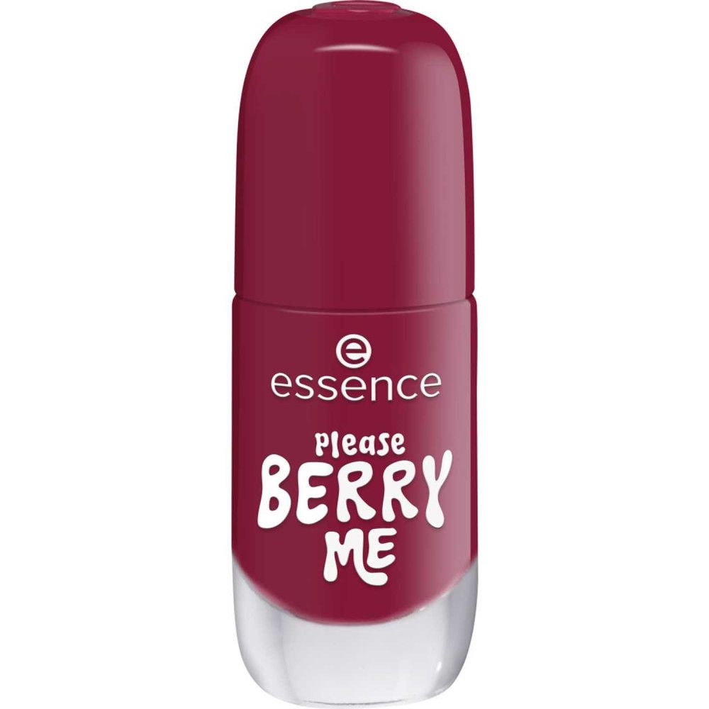 Flacon de vernis à ongles fermé. Inscription "essence" et "PLEASE BERRY ME".