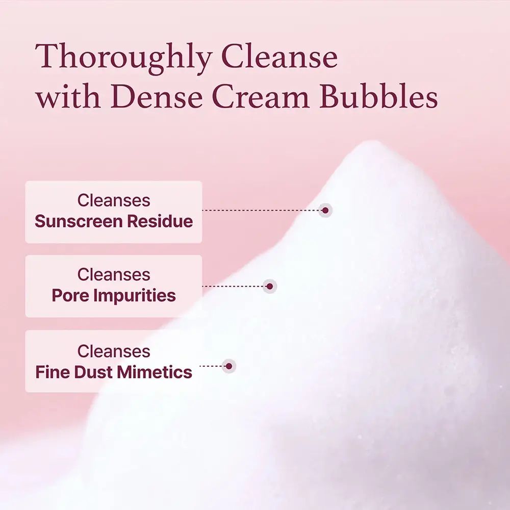 Schuim. Tekst: Reinigt zonnecrème, poriën, fijnstof.