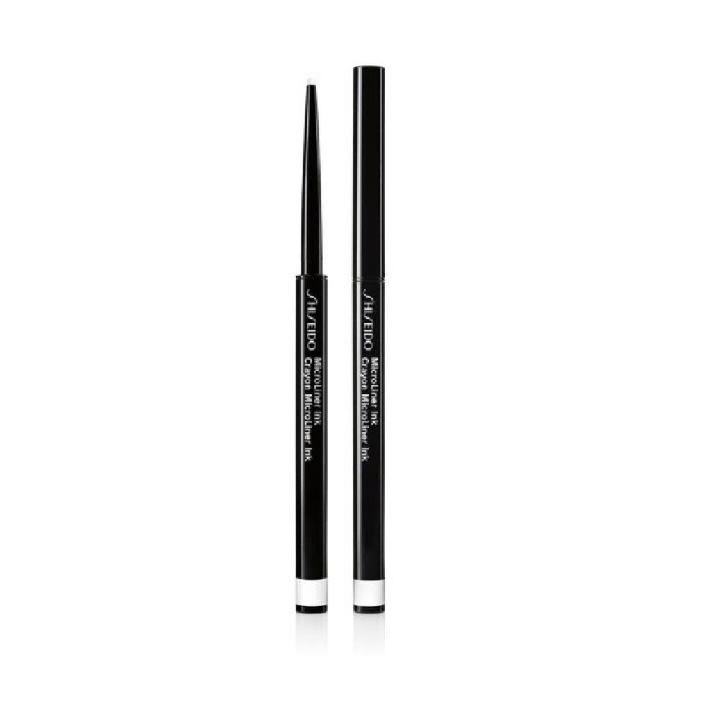 Deux eye-liners noirs. L'un est ouvert, l'autre fermé. Marque: Shiseido MicroLiner Ink.