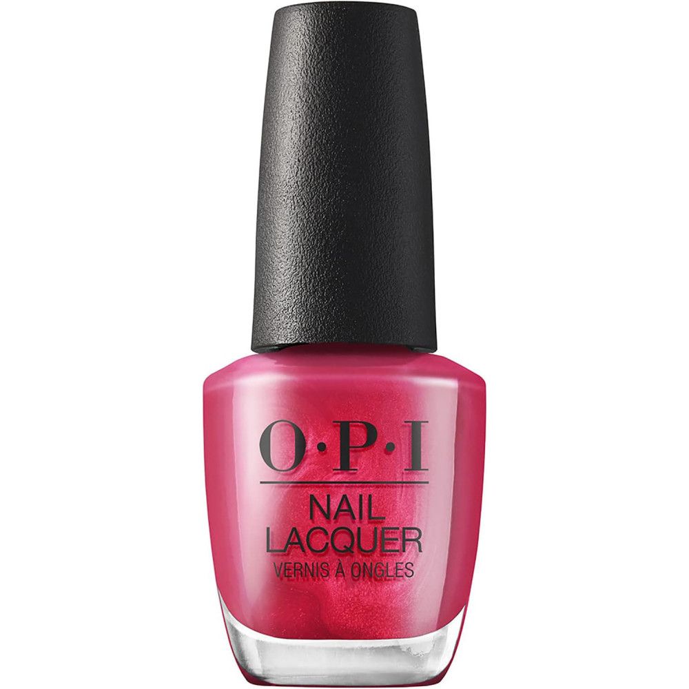 OPI nagellakfles. Roze nagellak met zwarte dop. Productnaam zichtbaar.