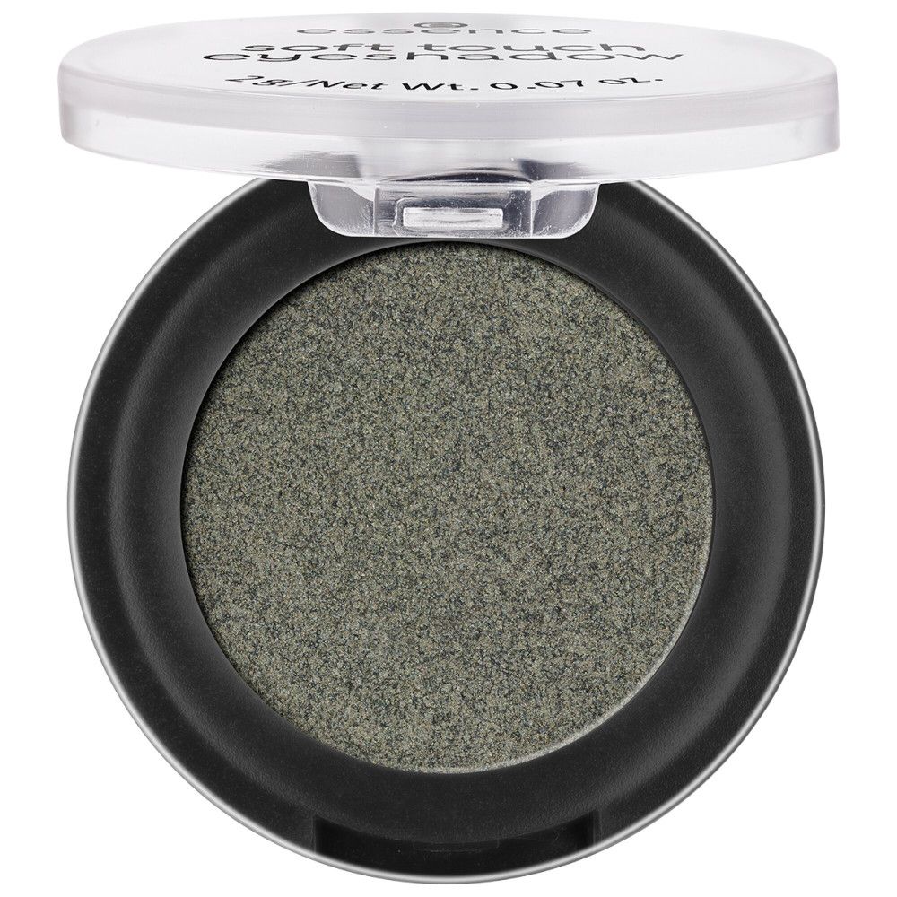 Groene oogschaduw in een zwarte houder met transparant deksel. Merk: Essence.