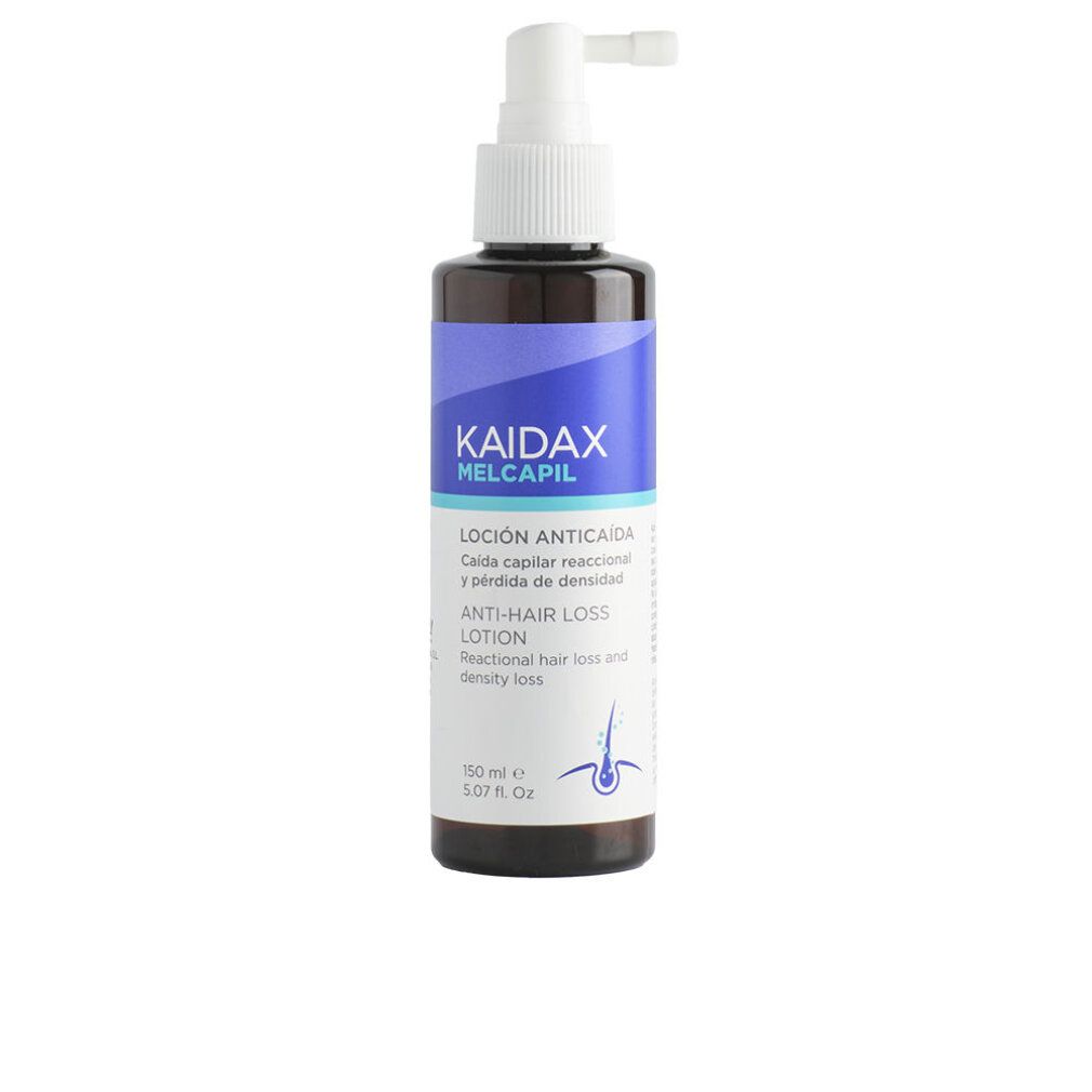 Lotion Topicrem Kaidax Melcapil Anti-Chute: Flacon brun avec applicateur spray et étiquette indiquant 'Anti-Hair Loss Lotion'.